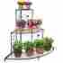Tb-hom0447blk Mygift Black Floral Design Metal Step Style 3 Tier Corner Shelf Flower Pots Planters Di