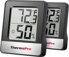 Tp49-b-2 Thermopro Tp49 2 Pieces Digital Hygrometer Indoor Thermometer Pitch Black