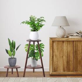 Tinfomyou 717337612812 Indoor Plant Stand Adjustable Mid Century Retro Pine Wooden Holder For Multi