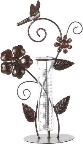Topadorn 808412668708 Metal Rain Gauge 7 Inch Dragonfly And Glass Spring Outdoor
