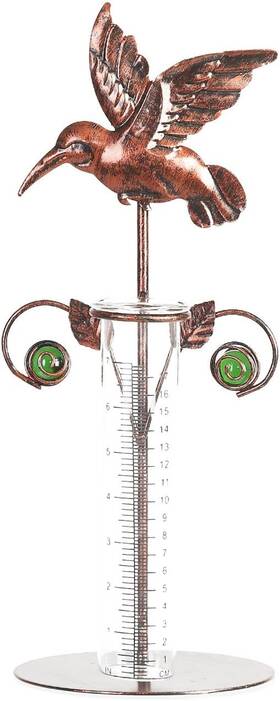 Topadorn 808412668722 Rain Gauge Metal And Glass Garden 7 Inch Hummingbird