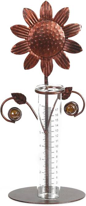 Pd-3027 Topadorn Metal And Glass Easy Read 7 Inch Garden Rain Gauge Sunflower