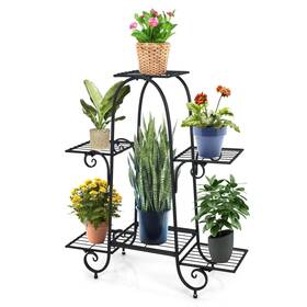 Topbuy 885944007625 6 Tier Matte Black Metal Plant Stand Flower Holder Rack Shelf Indoor Outdoor