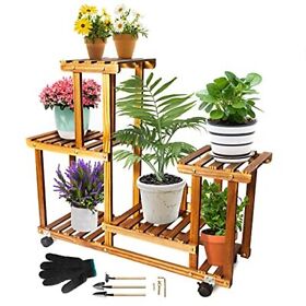Tophort Plant Stands For Multiple Plants Pine Wood Shelf With Wheels