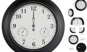 50-lg1076 Trademark Thermometer 18 Inch Metal Indoor/outdoor Patio Wall Clock Black