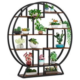 Tjhd-ys0039-hyf Tribesigns Planter Indoor Round Wood Plant Stand With Display Rack Rustic Brown