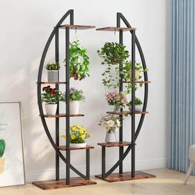 Hd-f1243 Tribesigns Way To Origin Curve Wood Plant Stand 5-tier 63 Inch Rustic Brown 2-pack