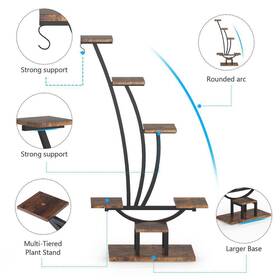 Hd-ggz013 Tribesigns Way To Origin Plant Stand 59.84 Inch H With 6-tier Shelf Hooks Wood Top/metal Frame Brown