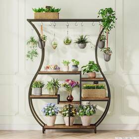Hd-jw0553-hyf Tribesigns Way To Origin Plant Stand 71 Inch Indoor Curve Wood Rustic Brown 6 Tiers