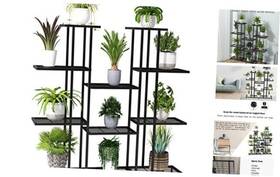 T50-1 Twhep Metal Plant Stand Large Indoor Stands Decorative Black 9 Tiers 17 Pots