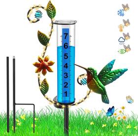 Rg8418 Ubynid Rain Gauge Outdoor Solar Powered Decorative Hummingbird