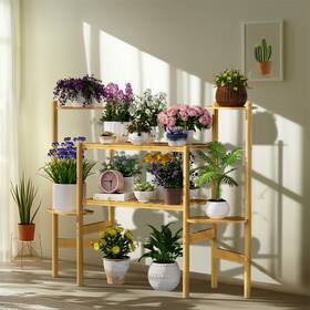 Gjg4urj78355 Unho 6 Tiers Bamboo Plant Stand Corner Flower Pots Holder Shelf Indoor Outdoor