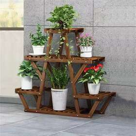 Vfe7g3tkuo8l Unho 6 Tiered Carbonized Wooden Plant Stand Corner Flower Rack Garden Indoor Outdoor