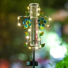 Vn1203 Venniy Solar Rain Gauge Outdoor With Led Lights 7 Inch Glass Tube Cross-solar