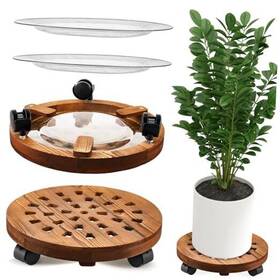 Sig-vercraft-0296 Vercraft 2 Pcs Rolling Wooden Planter Caddy With Wheels 12 Inches Round Heavy Duty