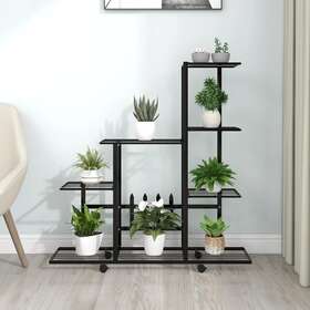 336114 Vidaxl Plant Stand Rack Shelves For Indoor And Outdoor Black Metal