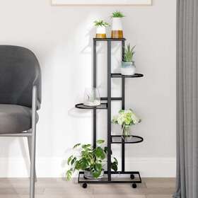 5-floor Vidaxl 343117 Flower Stand With Wheels 17.3 Inch X9.1 X39.4 Black Iron