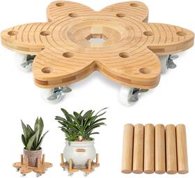 Vigordream 445021831883 Plant Caddy With Wheels 14 Inch Heavy Duty Rollers For Flower Pot Bamboo Plan