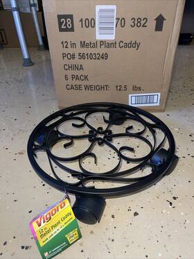 Vigoro 819215010885 12 Inch Metal Dolly Stand Heavy Duty Lockable Wheels Plant Caddy Holds 250 Lb