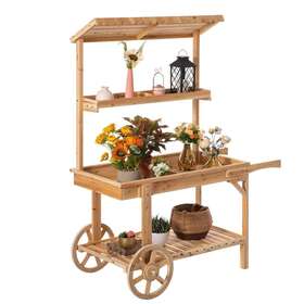 Qi004293 Vintiquewise - Antique Solid Wood Decor Display Rack Cart Plant Stands