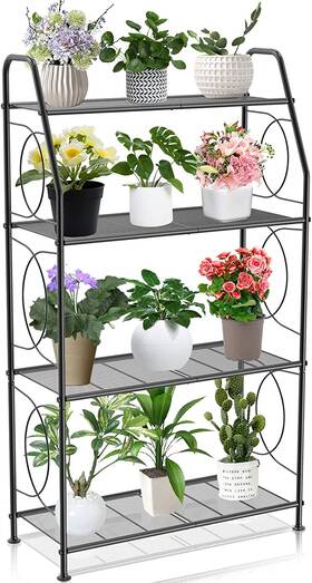Vygrow 445017063090 Plant Stand 4 Tier Shelf For Indoor Outdoor Heavy Duty Metal Tall