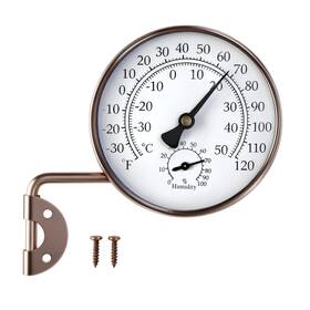 Wr-008 Wanderroot 4-inch Brass Outdoor Thermometer With Humidity Gauge-analog Wall-mount Temper
