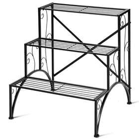 Hz-hpy-10027 Wellfor Plant Stand 27 Inch X24 X24.5 3-tier Stair Style Garden Shelf Black Iron