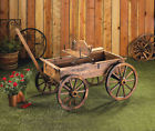 146538750 Western Movable 64x37 Decor Patio Wooden Garden Rustic Planter Wheels Wagon Yard