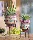 Winston 2 Pc Southwestern Style Garden Planters With Metal Stands New 780437411869