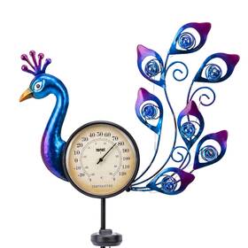 4452560 Wonder Garden Solar Outdoor Thermometer - Metal Peacock Decorative Decor
