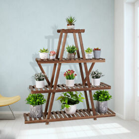 Wooden Triangle Plant Stand Flower Rack Bookshelf Home Loads Up To 121lbs