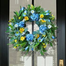 Wosccowt Wosp001 22-24 Inch Spring Wreaths For Front Door Summer Wreath With Lifelike Blue