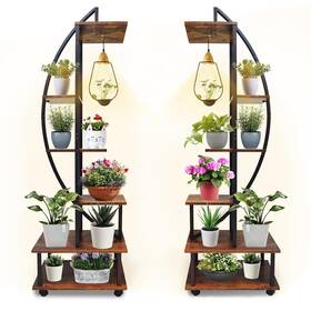 Wwahuayuan 774351304574 2 Pcs Half Moon Plant Stand Indoor 6 Tiers Metal Shelf Ladder Wood Flow