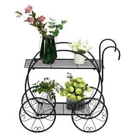 98903274 Xiyeam 2 Layer Plant Stand Flower Rack Pot Holder Garden Paint With Handle Cart