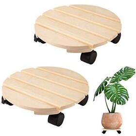 Yangbaga 2pack Plant Caddy 12 Wood Duty Round Roller With 2 360