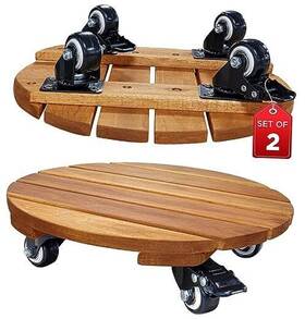 Yes4all 810073386136 2pack Wood Plant Caddy With Wheels Heavy Duty 264 Lbs 12 Inch Round - Natural
