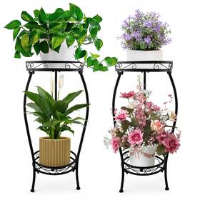 Yohelly 824918546586 2 Pack Plant Stand Indoor Outdoor Tier Tall Black Metal Rustproof Stable P