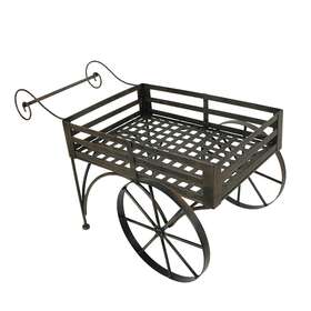 D-t21246 Zeckos Scratch And Dent 26 Inch Rustic Brown Metal Wagon Cart Plant Stand