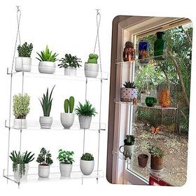 Zerzsemp 632770455089 Hanging Clear Plant Shelves For Windows 3-tier Acrylic Window Wall 3 Tier