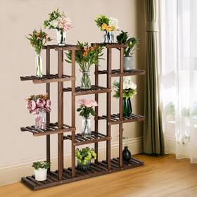 Zimtown 869685980768 6-story 11-seat Multifunctional Carbonized Wood Plant Stand Brown