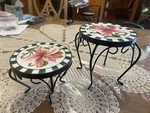 Ceramic & Iron Tile Set Of 2 Round Mosaic Pattern Flower Plant Stands. Fixed Price $100.00.