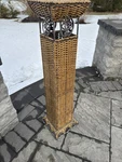 Vtg Boho Pedestal Stand Planter Woven Rattan & Wrought Iron Tall 41". Fixed Price $299.00.