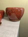Planters Flower Pot Ceramic 3 Piece Glazed Peacock Red Bottom Tray Home Decor. Fixed Price $45.90.