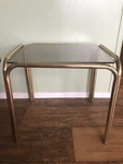 Vintage Gold Tone Metal Side Table Glass Top 13 Tall Hollywood Regency. Fixed Price $64.99.
