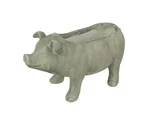 Zeckos 17 Inch Long Weathered Gray Finish Smiling Pig Planter. Fixed Price $69.99.