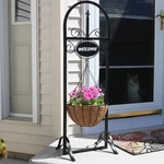 Black Iron Frame Hanging Basket Planter With Welcome Sign - 48 By Sunnydaze. Fixed Price $84.67.
