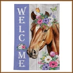 Evergreen Garden Flag * Floral Horse Welcome Shimmering Morie Strie - New. Fixed Price $19.98.