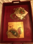 Vintage 2006 Pier One Large 22" X 17" Wood Serving Tray With Foldable Stand Red. Fixed Price $150.00.