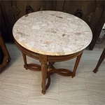Round Marble Top Side Table With Wooden Base For Living Room Indoor. Fixed Price $85.00.