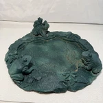 Vintage Hand Carved Painted Stone Garden Sculpture Frogs Pond Ivy Leaves. Fixed Price $49.99.